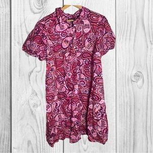 MSK Pink Paisley Short Sleeve Button Front Dress size 2x coastal Boho paradise